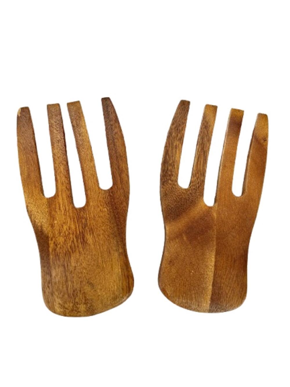 LIPPER Wooden Salad Hands Servers Set 2 Acacia Wood Tossers Claws 7 In